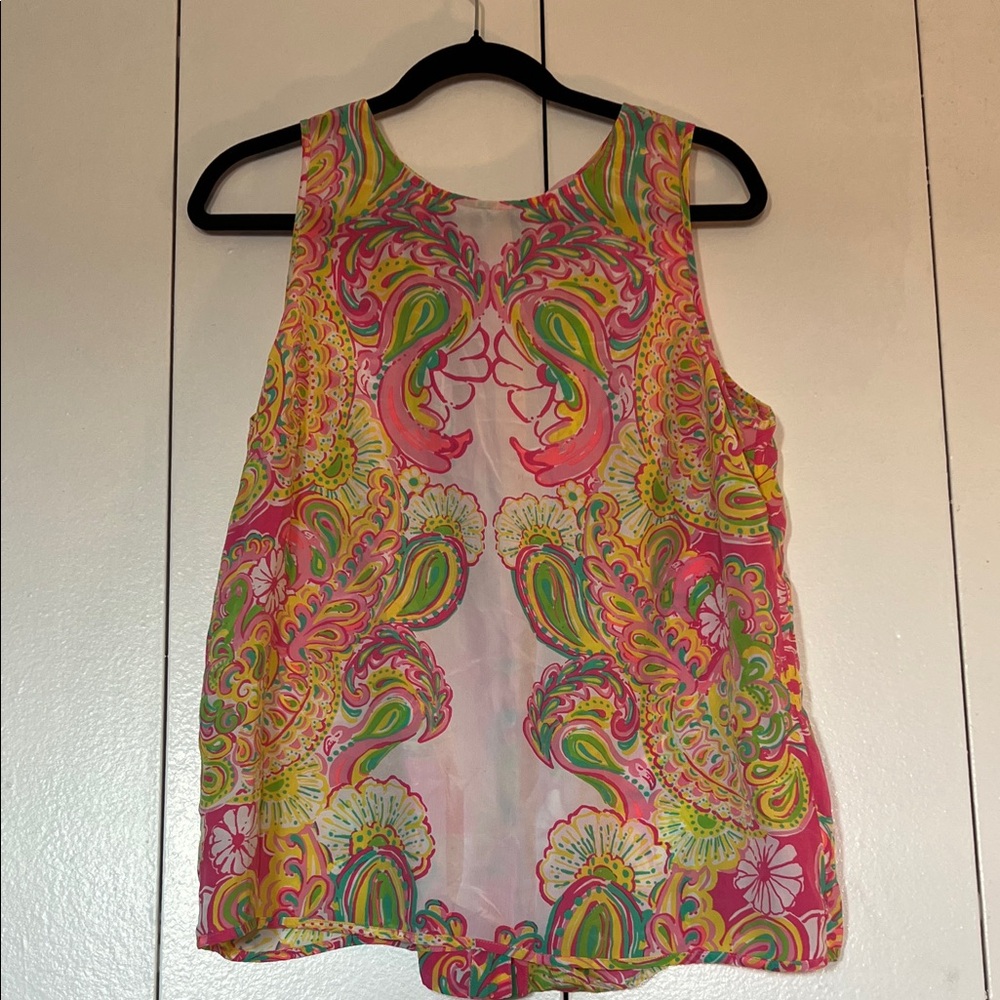 Lilly Pulitzer Pink and Green Paisley Tank Top